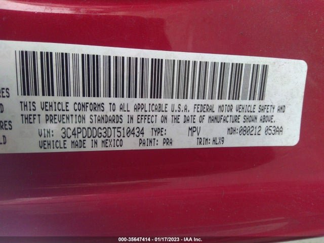2013 DODGE JOURNEY CREW VIN: 3C4PDDDG3DT510434