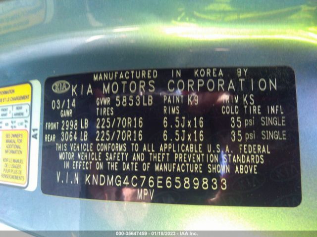 KNDMG4C76E6589833 KIA SEDONA LX
