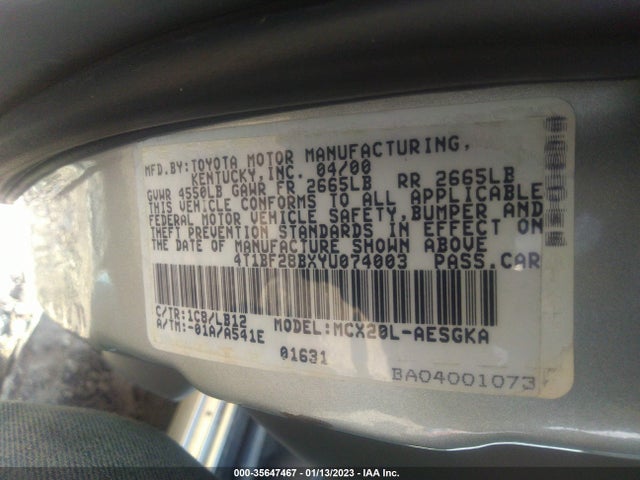 2000 TOYOTA AVALON XL/XLS VIN: 4T1BF28BXYU074003