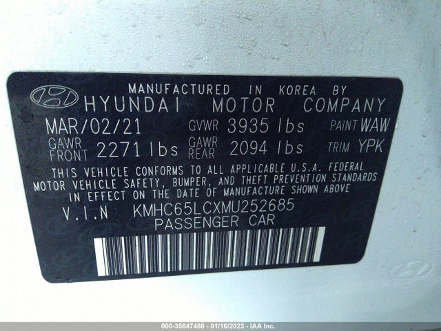 2021 Hyundai Ioniq, VIN: KMHC65LCXMU252685