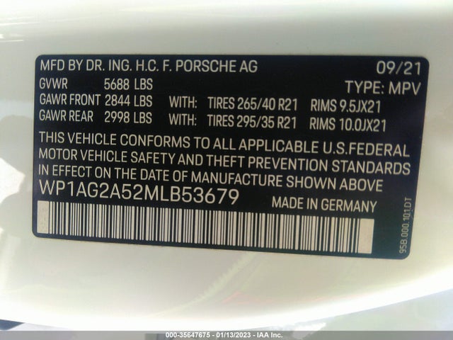 2021 Porsche Macan, VIN: WP1AG2A52MLB53679