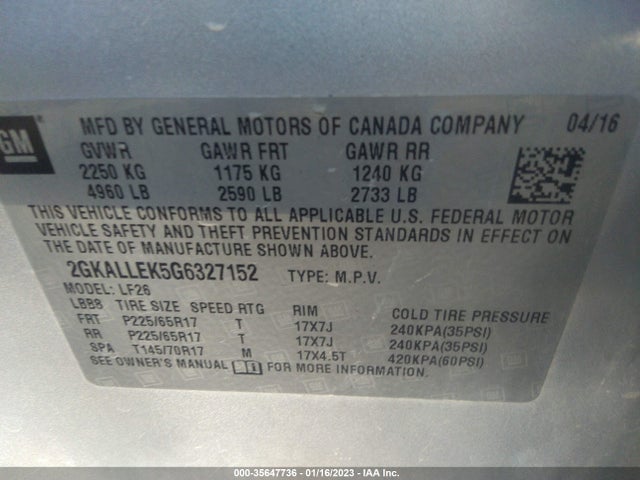 GMC TERRAIN SL 2016 2GKALLEK5G6327152 Image 9