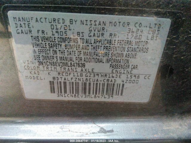3N1CN8EV3ML847639 Nissan VERSA SV