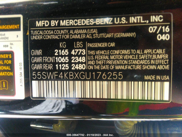 2016 Mercedes-Benz C-Class, VIN: 55SWF4KBXGU176255