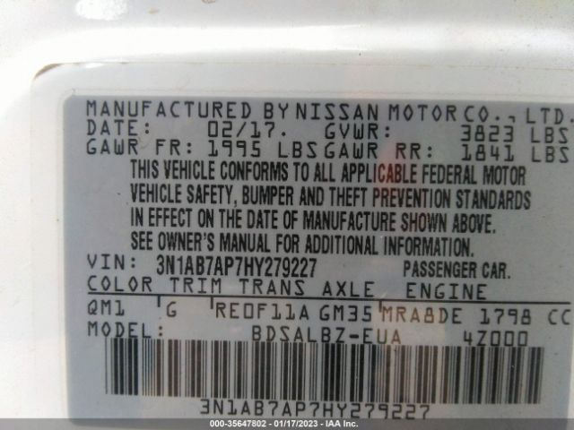 3N1AB7AP7HY279227 Nissan SENTRA S