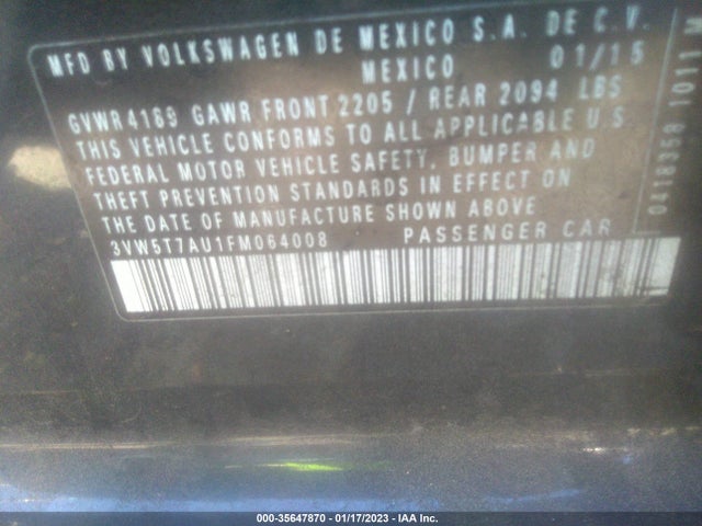 2015 Volkswagen GTI, VIN: 3VW5T7AU1FM064008