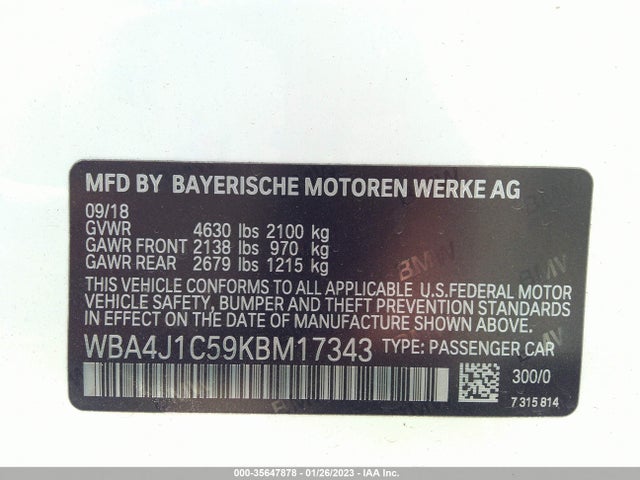 2019 BMW 4 Series, VIN: WBA4J1C59KBM17343