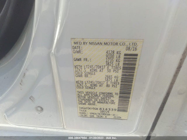 2016 Nissan NV, VIN: 1N6AF0KY9GN814339