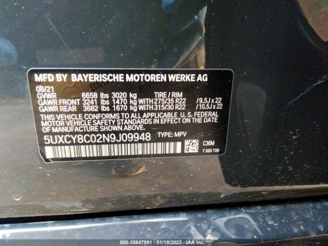 5UXCY8C02N9J09948 BMW X6 M50i