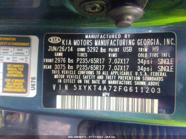 5XYKT4A72FG611203 KIA SORENTO LX