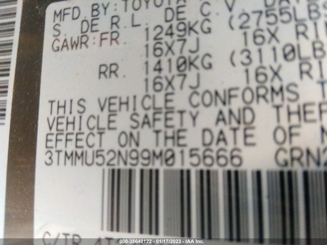2009 TOYOTA TACOMA VIN: 3TMMU52N99M015666