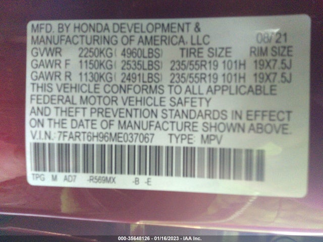 2021 Honda CR-V, VIN: 7FART6H96ME037067