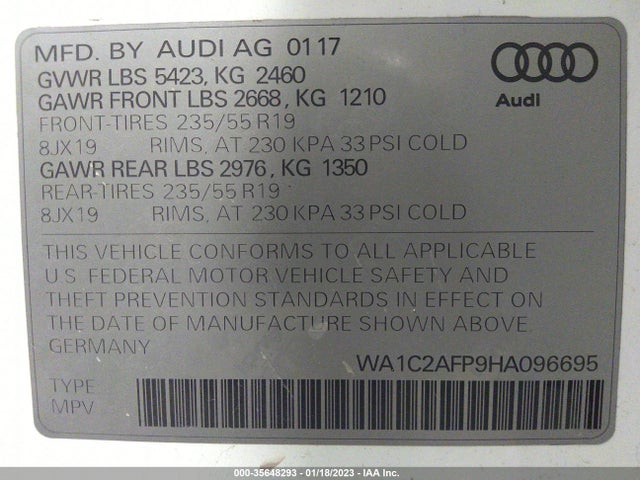 2017 Audi Q5, VIN: WA1C2AFP9HA096695