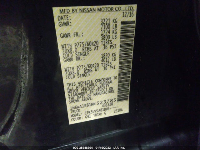 Nissan Titan Sl 2017 1N6AA1E61HN523785 Image 10