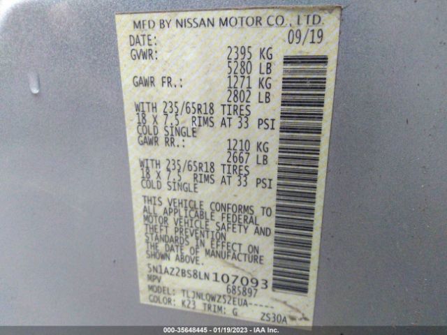 5N1AZ2BS8LN107093 Nissan MURANO SV