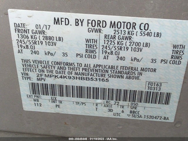 2017 Ford Edge, VIN: 2FMPK4K93HBB53165