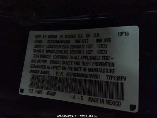 Honda CR-V EX 2016 3CZRM3H59GG724251 Image 9