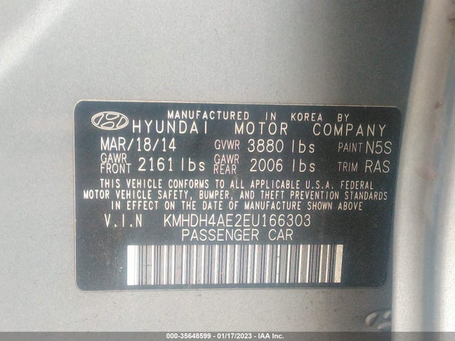 2014 HYUNDAI ELANTRA SE VIN: KMHDH4AE2EU166303