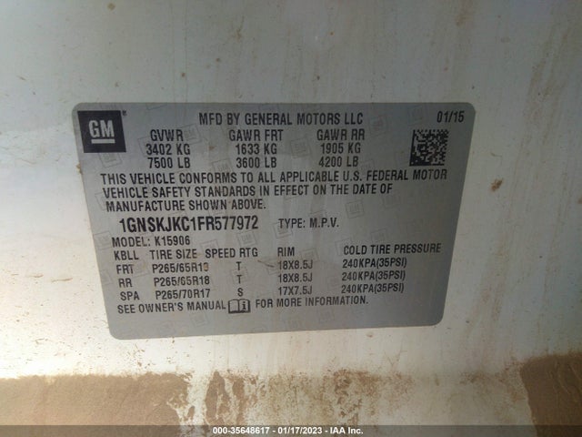 2015 Chevrolet Suburban, VIN: 1GNSKJKC1FR577972