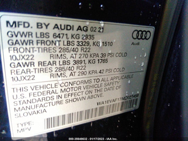 2021 Audi Q8, VIN: WA1EVAF17MD027458