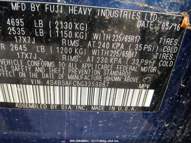 4S4BSAFC5G3353087 Subaru Outback 2.5i Premium