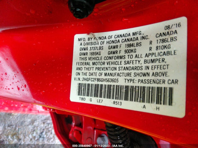 2016 Honda Civic, VIN: 2HGFC2F86GH563605