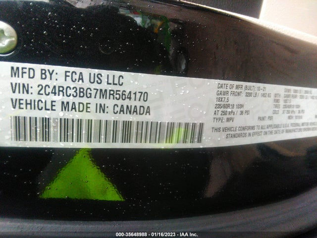 2021 Chrysler Pacifica, VIN: 2C4RC3BG7MR564170