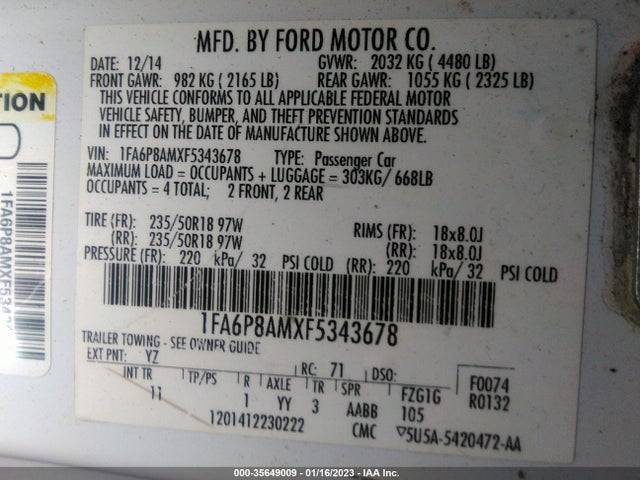 2015 Ford Fastback, VIN: 1FA6P8AMXF5343678