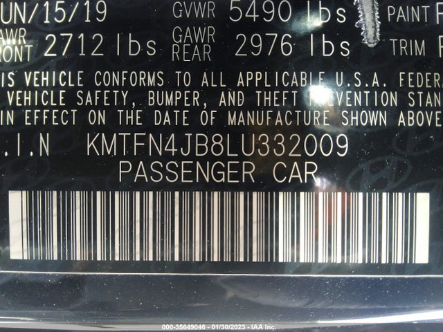 2020 Genesis G80, VIN: KMTFN4JB8LU332009