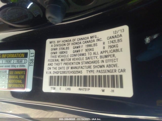 2014 HONDA CIVIC COUPE LX VIN: 2HGFG3B57EH502945
