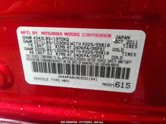 JA4AR4AU9CZ001841 Mitsubishi Outlander Sport Se