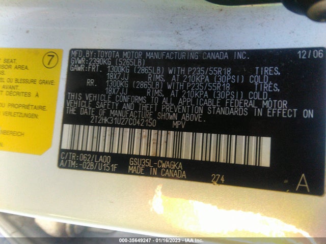 Lexus RX 350 2007 2T2HK31U27C042150 Image 10