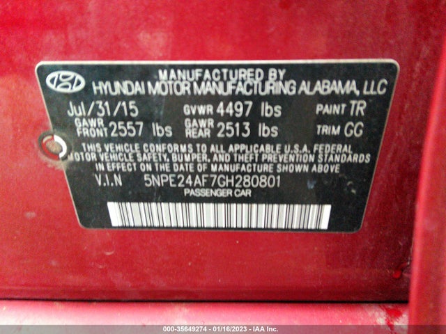 Hyundai Sonata 2.4l Se 2016 5NPE24AF7GH280801 Image 10