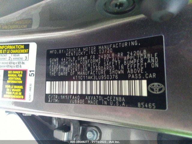 Toyota CAMRY LE 2020 4T1C11AK3LU950376 Image 11
