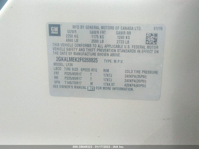GMC Terrain Sle 2015 2GKALMEK2F6268825 Image 10