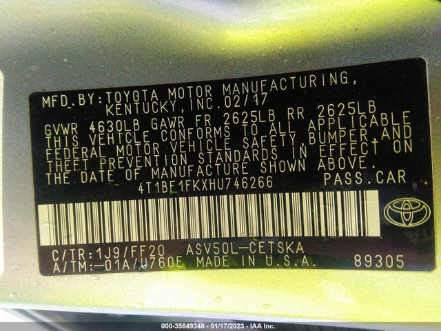 Toyota CAMRY SE 2017 4T1BF1FKXHU746266 Image 9
