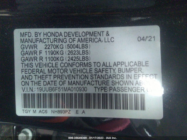 2021 Acura TLX, VIN: 19UUB6F51MA010930