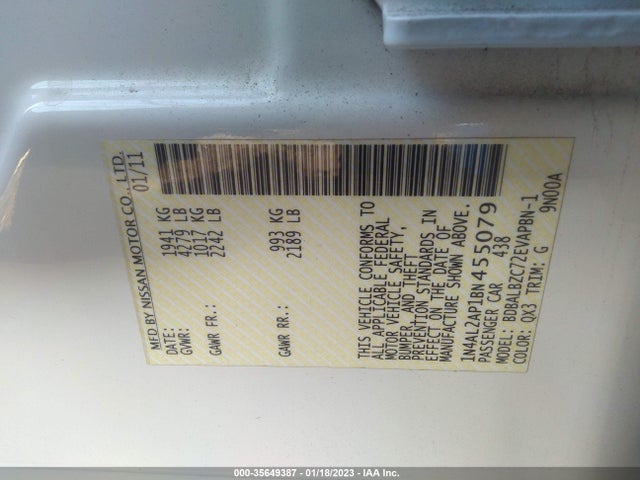 2011 NISSAN ALTIMA 2.5 SL VIN: 1N4AL2AP1BN455079