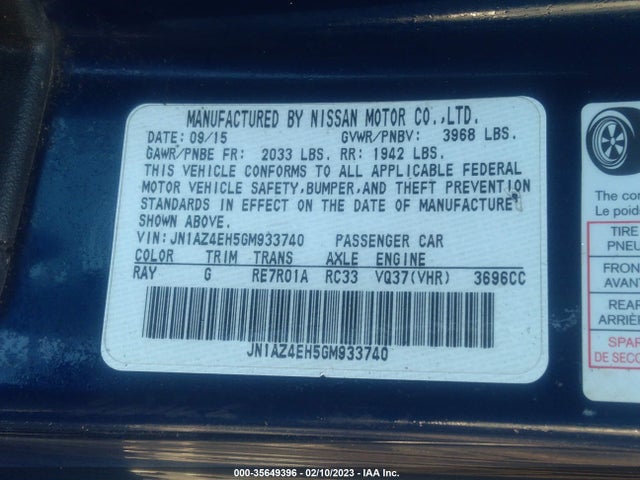 2016 Nissan Z, VIN: JN1AZ4EH5GM933740