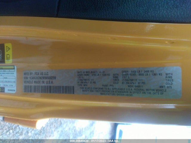 2021 Jeep Wrangler, VIN: 1C4HJXDN2MW668299