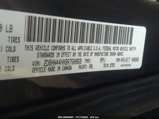 2008 DODGE GRAND CARAVAN SE VIN: 2D8HN44HX8R760869