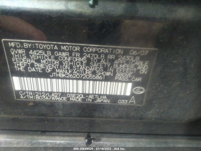 Lexus IS 250 2007 JTHBK262072055861 Image 10