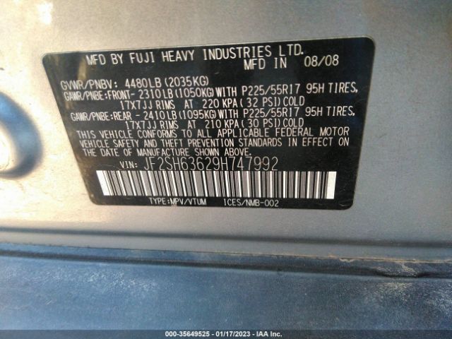 JF2SH63629H747992 Subaru Forester X W/prem/all-weather