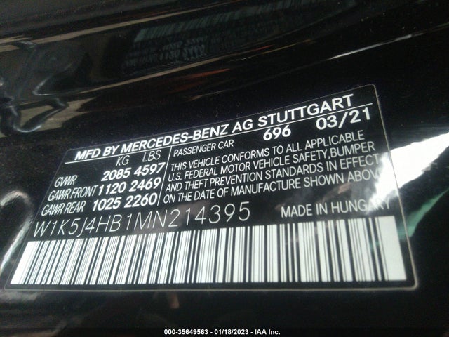 2021 Mercedes-Benz CLA-Class, VIN: W1K5J4HB1MN214395