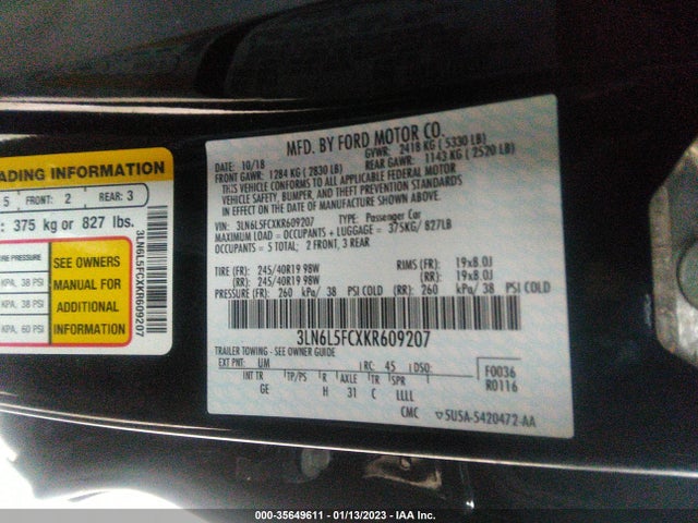 2019 Lincoln MKZ, VIN: 3LN6L5FCXKR609207