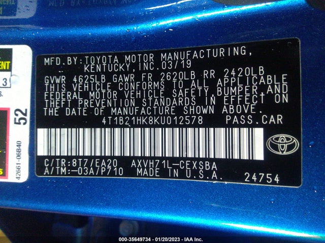 2019 Toyota Camry, VIN: 4T1B21HK8KU012578