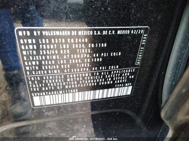 3VV4B7AX8LM111009 Volkswagen Tiguan Sel Premium R-line