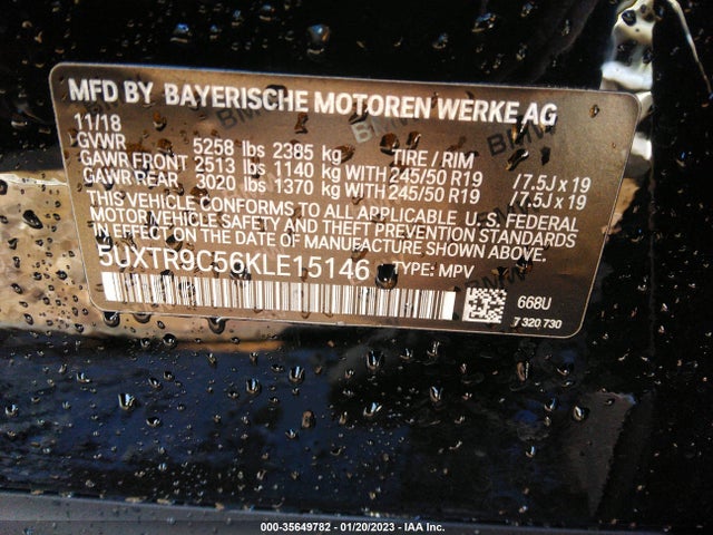 BMW X3 Xdrive30i 2019 5UXTR9C56KLE15146 Image 9