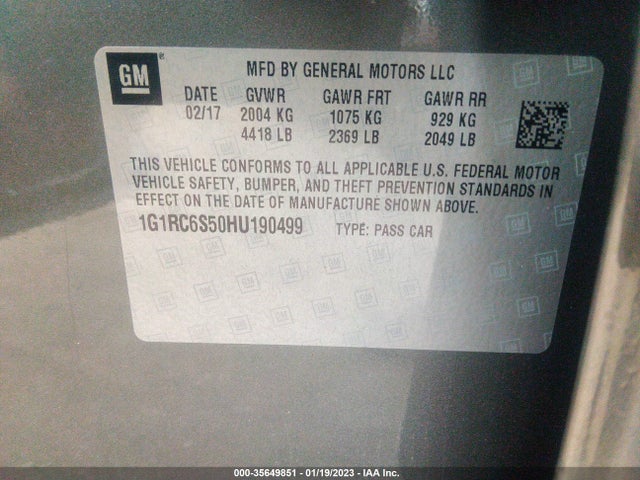 2017 Chevrolet Volt, VIN: 1G1RC6S50HU190499