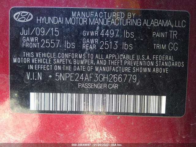 2016 Hyundai Sonata, VIN: 5NPE24AF3GH266779